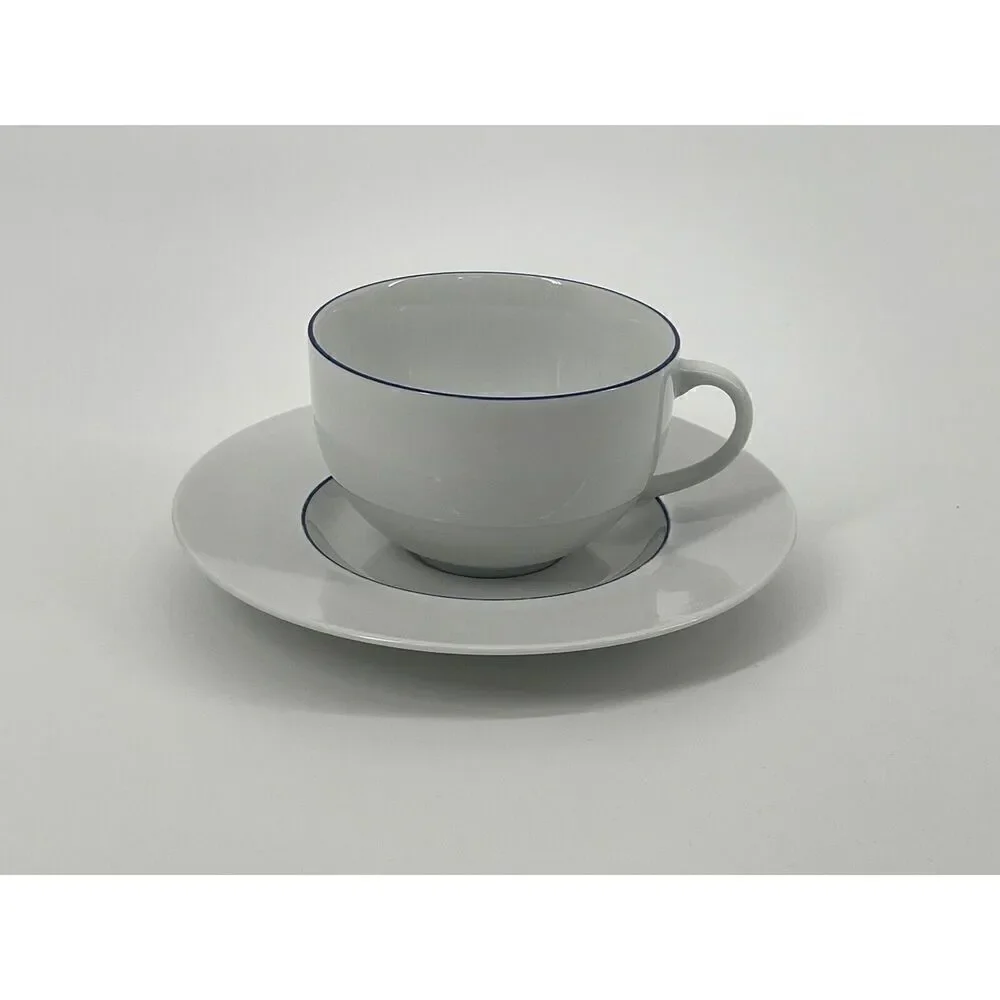 Crate & Barrel Epoch Blue Line White Tea Cup & Saucer Set Kathleen Wills Japan